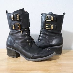 DONALD J. PLINER | Black Leather “Danti” Lace Up Combat Boots Size 10